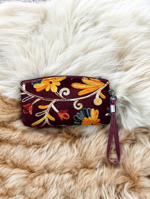 SlingStyle Kashmiri Cotton Floral Embroidered Women's Stylish Hand Bag Clutch Coin Purse