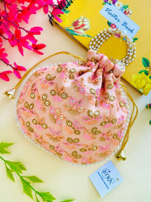 byra Flower Thread Embroidered Sequence Potli Bag Potli