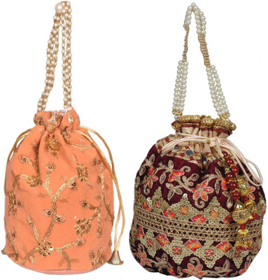 Sunesh Creation Embroidered Potli Bag Gift for Wedding & Other Occasion Potli(Pack of 2)