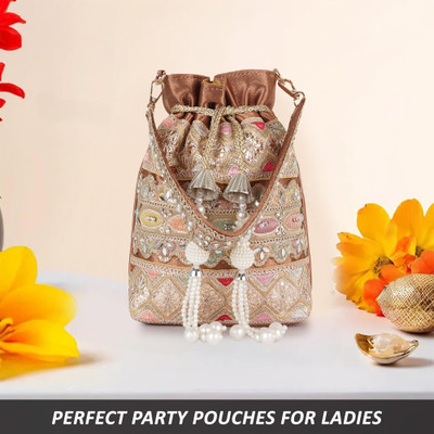 PLANX Classy Embroidery Traditional Unique Design Wedding Party Potli Purse For Women Potli