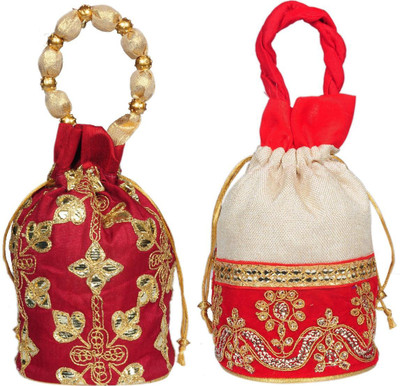 Sunesh Creation Embroidered Potli Bag Gift for Wedding & Other Occasion Potli(Pack of 2)