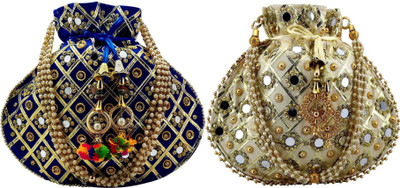 lookingfab Potli Matka Combo-48(Golden,Blue)=2 Potli