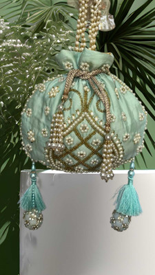 Glimpse PASTEL BLUE EXCLUIVE PAISLEY POTLI WITH TASSLES Potli