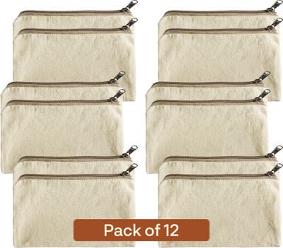 MadeInGarden Multipurpose Cotton Canvas Makeup Pouch with Zipper (Pack of 12) Cosmetic Bag(Pack of 12)