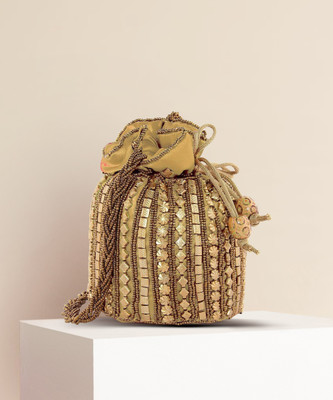 Fancy Walas Presents Designer Rajasthani Style Royal Clutch Silk Potli Batwa Bag with Beads Work Bridal Purse with Gota Patti Pottly Purse Women handbag Fancy Potli Bags Potli