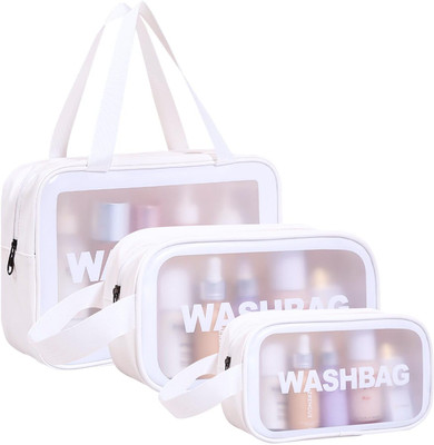 Godadi Wala Transparent Wash Bag Set of 3 | Waterproof Organizer for Unisex Travel Toiletry Kit(White)