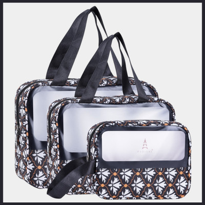 HouseOfCommon Set of 3 Multipurpose Wash Bags with Transparent Window & Zipper Closure Cosmetic Bag