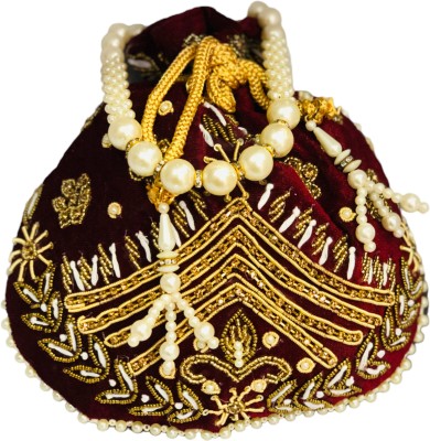 Tpg Maroon Velvet Potli Bag Wedding Gifts Indian Hand Bag/Polti Bags /wedding Gifts/ Potli