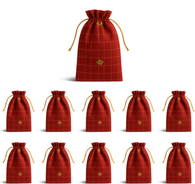 YELONA Wine Red Festive Potli Pouch for Dry Fruits, Wedding & Diwali Favors - 10 Pcs Potli(Pack of 10)