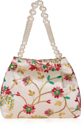 Shinyhorn Floral Embroidered Pearl Handle Potli Bag Potli