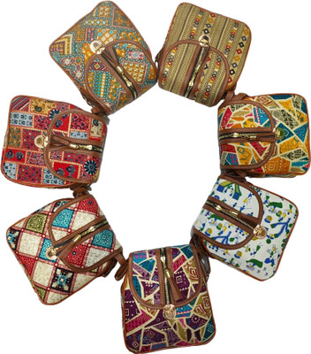 Brown Leaf Bohemian Ethnic Patterns Handmade Bag For Festival Wedding Return Gifts Cosmetic Bag(Pack of 8)