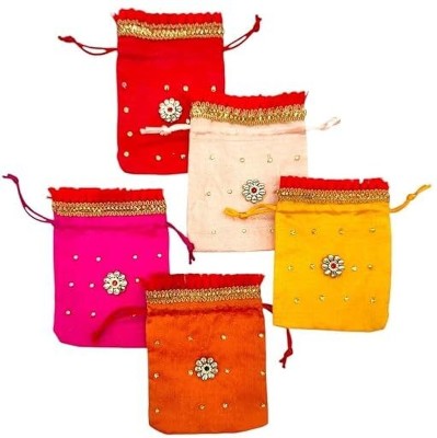 GoldGiftIdeas Stone Work Silk Coin Potli for Women (5 x 4 Inch) Coin Purse