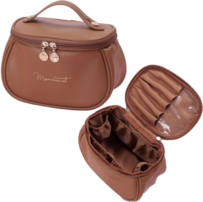 eshopy Leather Cosmetic Brush Case for Women Toiletry Bag for Girls Cosmetic Bag