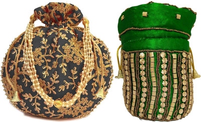 athizay Embroidery work handmade wristlets Potli For Women Fashion Potli(Pack of 2)