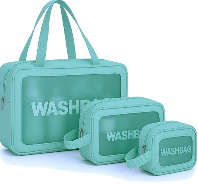 Godadi Wala Transparent Wash Bag Set of 3 | Waterproof Organizer for Unisex Travel Toiletry Kit(Green)