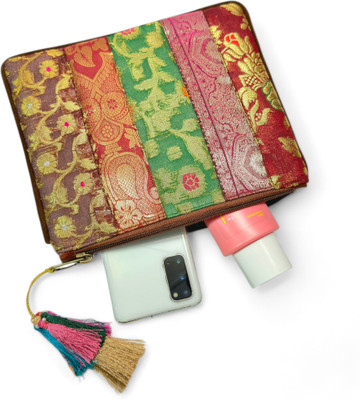 Prashu Handmade Recycled Brocade Patchwork Makeup Utility Pouch Pouch