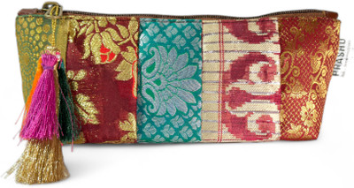 Prashu Handmade Recycled Brocade Patchwork Pencil Pouch Geometry Box Stationary Pouch