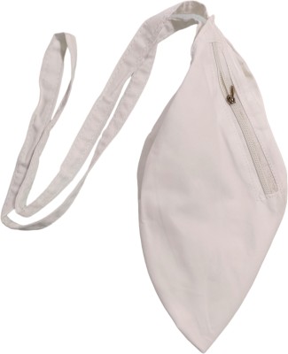 Dev Samagri White Krishna Cotton Bead Bag/Japa Mala Bag/Jholi/Chanting Bag with Zip Pocket Pouch