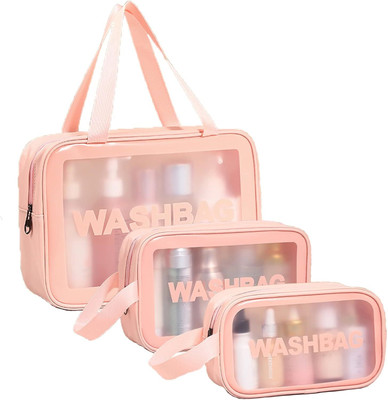 metreno Cosmetic Makeup Pouch Bag Travel Transparent Travel Toiletry Bag Zipper Wash Bag Cosmetic Bag(Pack of 3)