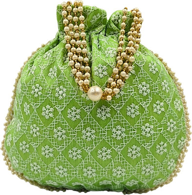 Exotique Embroidered Silk Potli Bag for Women Designer with Pearl Handle & Tassels HW0021 Potli