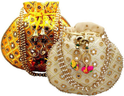 JIVON MATKA COMBO (YELLOW,GOLD) NO.7 Potli(Pack of 2)