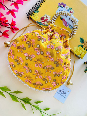byra Flower Thread Embroidered Sequence Potli Bag Potli