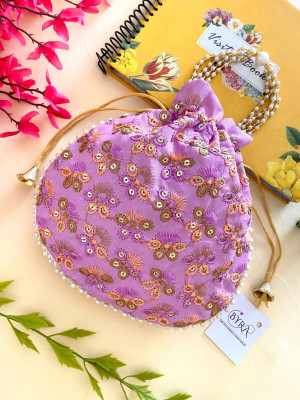 byra Flower Thread Embroidered Sequence Potli Bag Potli