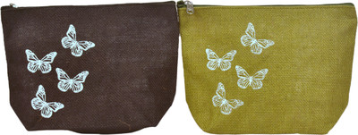 Daffodil Jute Printed Multi Utility Cosmetic Pouch Multipurpose Pouch(Pack of 2)