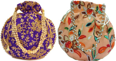 athizay Embroidery work handmade wristlets Potli For Women Fashion Potli(Pack of 2)