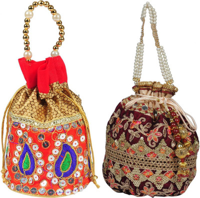 Sunesh Creation Embroidered Potli Bag Gift for Wedding & Other Occasion Potli(Pack of 2)