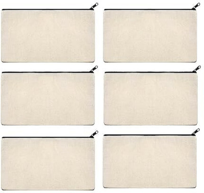 LIFESTICE Small Multipurpose Makeup Cotton Canvas Pouch with Zipper pack of 6 Cosmetic Bag(Pack of 6)