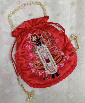 AtheenaAris Hand Made Pink Full Embroidery Potli with Pearl Handle For Women Potli