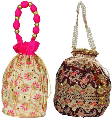 Sunesh Creation Embroidered Potli Bag Gift for Wedding & Other Occasion Potli(Pack of 2)