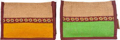 Daffodil Jute Pouch with Zipper Closure Cosmetic Pouch Multi Purpose Pouch(Pack of 2)