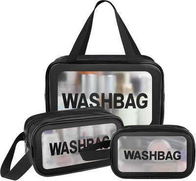 hbsenterprise Makeup Wash Bag Organizer Carry Pouch 3 Set Black(Black)