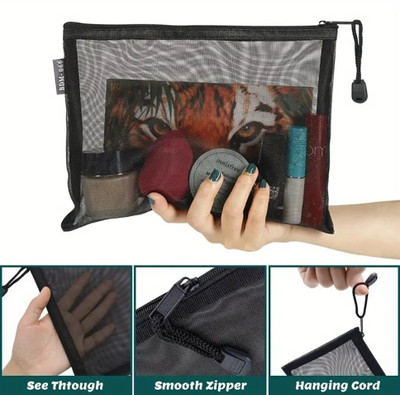 Ezliving Package Nylon Mesh Cosmetic Zipper Bags Cosmetic Bag