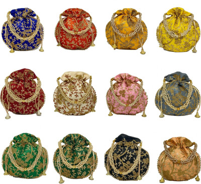 PREESA Women's Silk Pack of 12 Combo Potli Bag, Wedding Gift, Return Gift Potli Potli(Pack of 12)