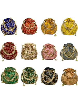 PREESA Women's Silk Pack of 12 Combo Potli Bag, Wedding Gift, Return Gift Potli Potli(Pack of 12)