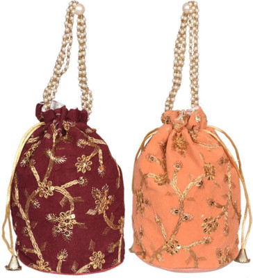 Sunesh Creation Embroidered Potli Bag Gift for Wedding & Other Occasion Potli(Pack of 2)