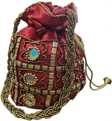 Puri Handicraft Ridhi enterprises designer embroidered potli bag maroon Potli