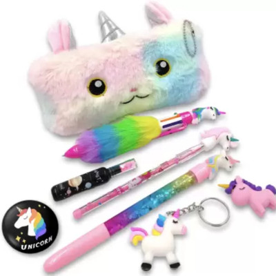 Taufa Villa Unicorn stationery set Unciorn fur pouch combo with stationery Pencil pouch Pouch