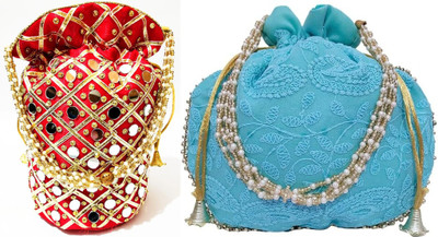 athizay Embroidery work handmade wristlets Potli For Women Fashion Potli(Pack of 2)