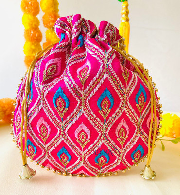byra Women Multi Color Thread Mor Pankh Work Potli Wedding Favors Potli