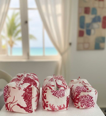 Jodhpuri Crafts Red Cotton Pouches Pack of 3 Cosmetic Bag(Pack of 3)