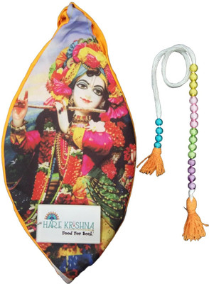 Hare Krishna Food For Soul Krishna Face Chanting Bag-Bead Bag-Gomukhi Japa Mala Bag With Sakshi+Keychain Pouch