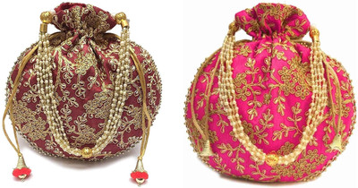 Fancy Walas Beautiful & Elegant Potli for Women, Maroon-Pink Potli(Pack of 2)