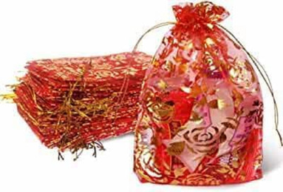 Laserbot Red Pouches 4x6 inches with Drawstring Small Potli Gifts for Wedding Party Potli(Pack of 25)