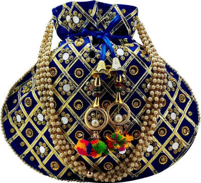 banithani Ethnic Designer Potli Bag for Women – Heavy Zari Work & Pearl Strap Potli