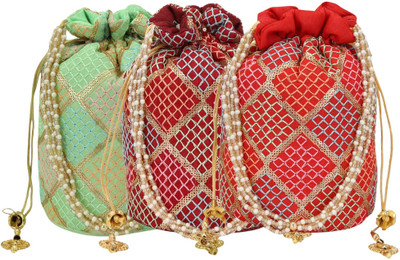 AUTHENTIC AK SQUARI CHEX POTLI Potli(Pack of 3)