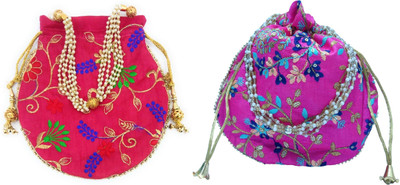athizay Embroidery work handmade wristlets Potli For Women Fashion Potli(Pack of 2)